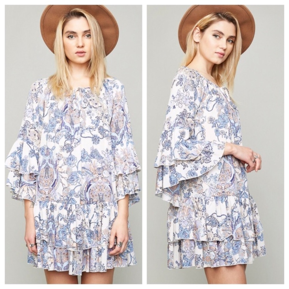 PLUS Size Floral Boho Ruffle Minidress - Picture 4 of 7